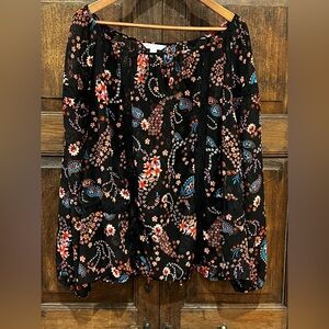Boutique Floral Black, Pink, Red & Turquoise Women's Sheer & Lace Blouse Size 3X